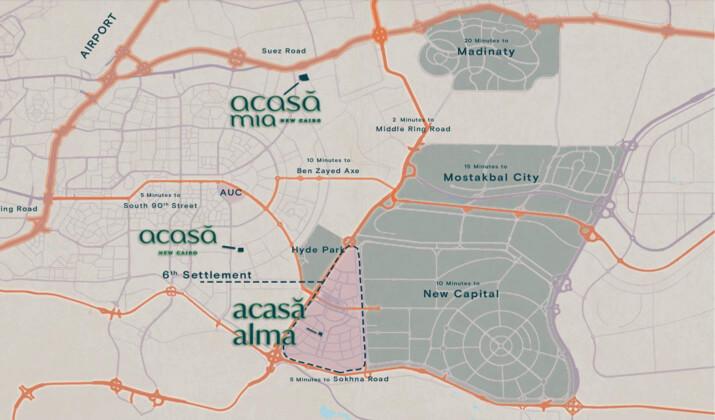 موقع كمبوند اكاسا الما القاهرة الجديدة